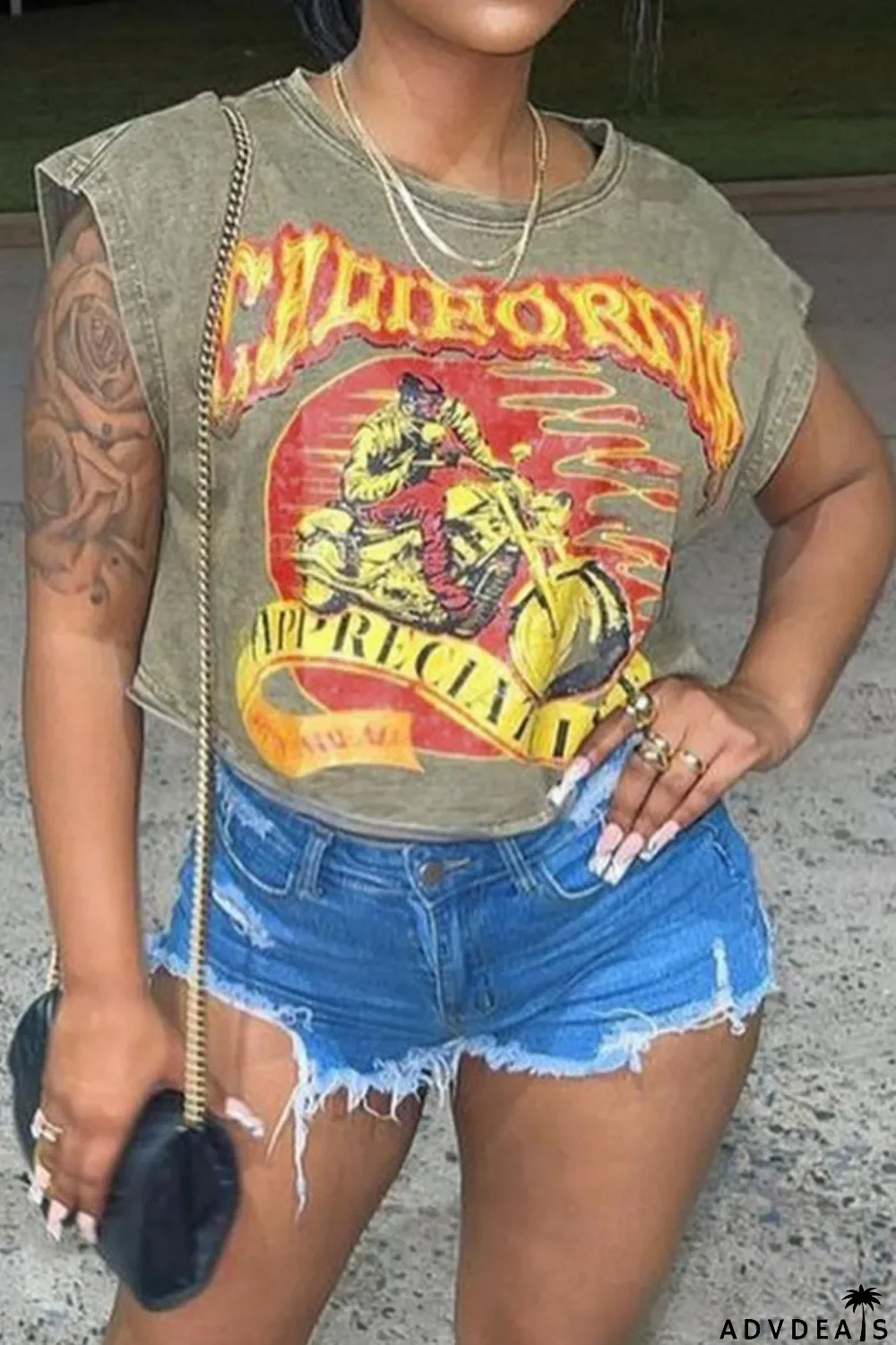 Grey Casual Print Basic O Neck T-Shirts