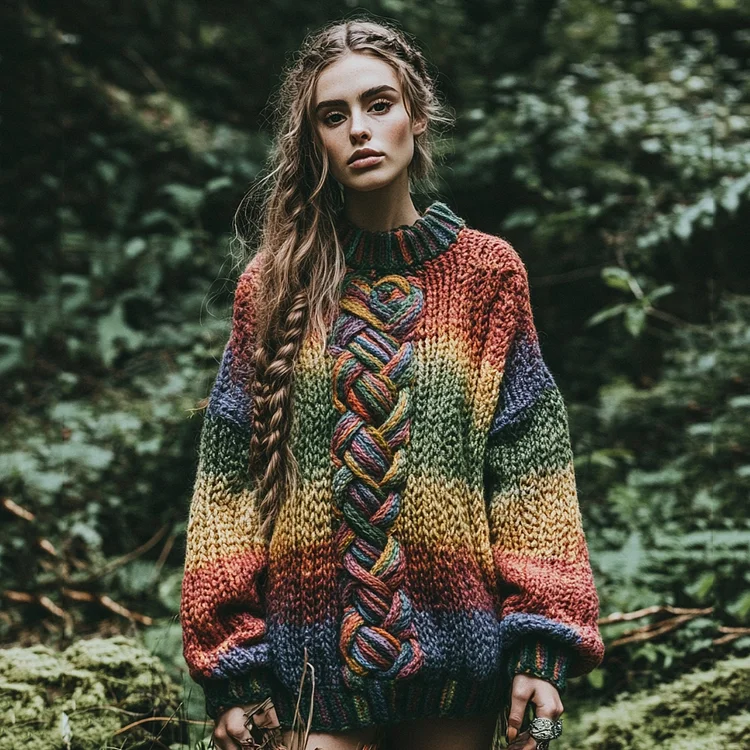 Women's Celtic Knot Mysterious Color Ombre Round Neck Sweater