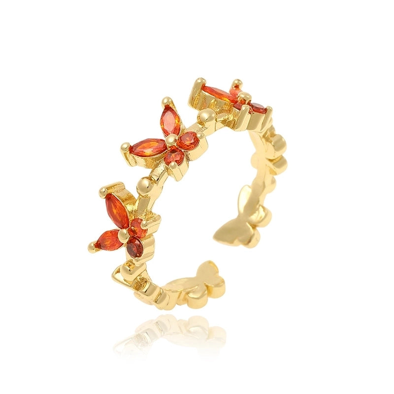 Minimalist Leaf Insect Copper Inlay Zircon Rings