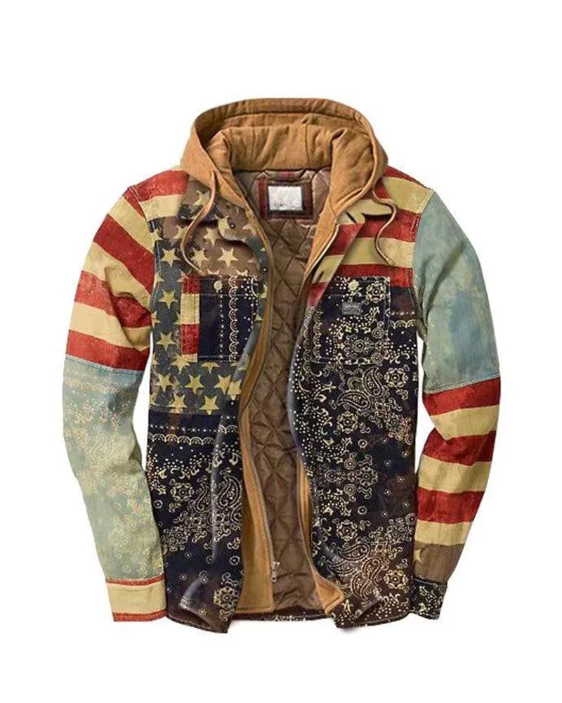 men's casual stitching cashew flower jacket shirt