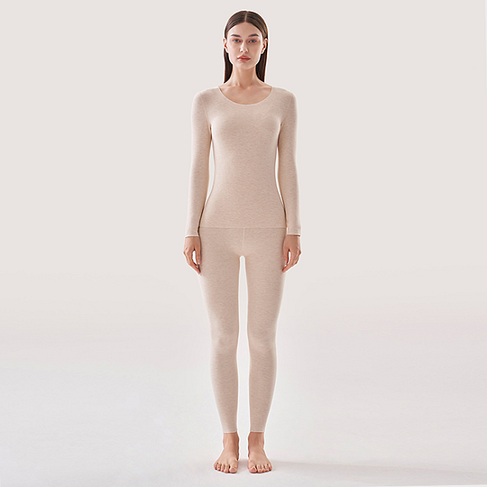 Women's Solid Color Milk Silk Thermal Underwear Set With Scallop Edge