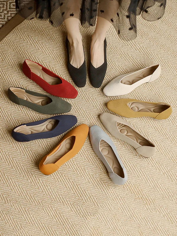 Solid Color Square-Toe Shoes Flats