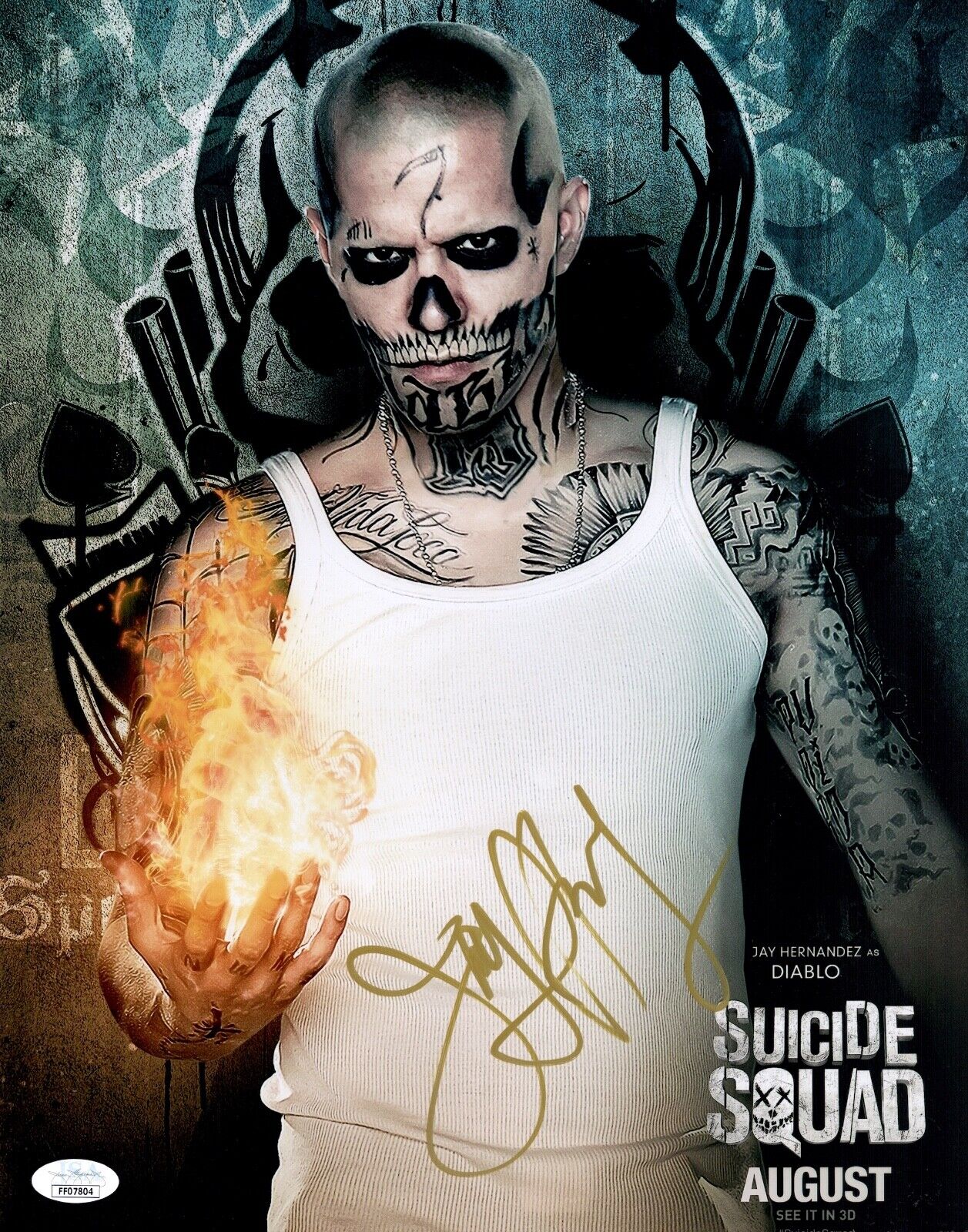 JAY HERNANDEZ Suicide Squad Diablo Signed 11x14 Photo Poster painting Autograph JSA COA