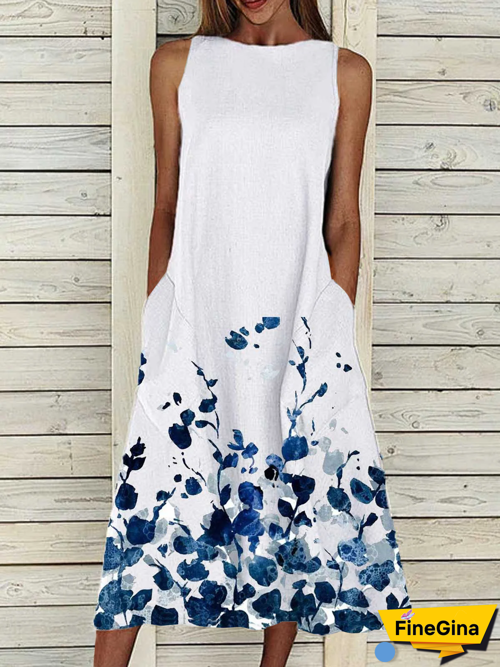 White Sleeveless Printed Patchwork Cotton Sundresses