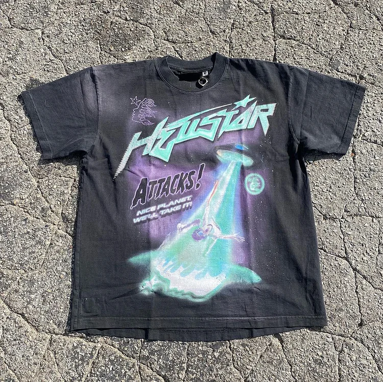 Sopula Vintage Hellstar Alien Attack Graphic Cotton T-Shirt