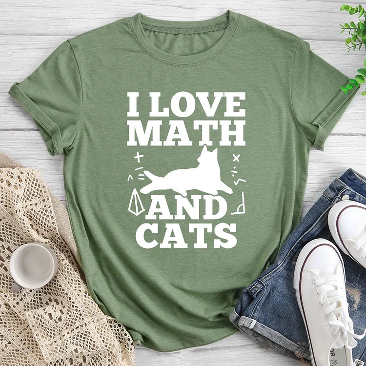 I love Math and Cat  Round Neck T-shirt