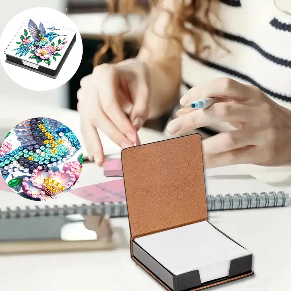 5D DIY PU Diamond Art Note Box with 160 Sheets Paper Memo Pad Holder (Bird)
