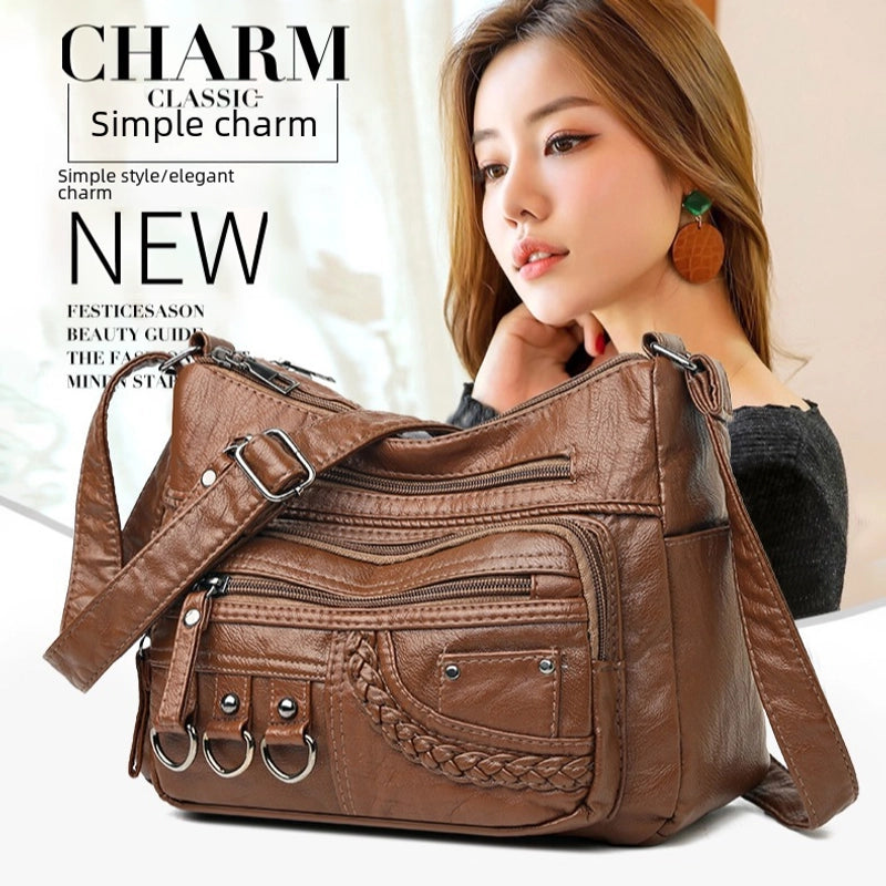 New Women’s Bag Fashion Mom Bag Large Capacity Shoulder Messenger Bag Soft Leather Backpack