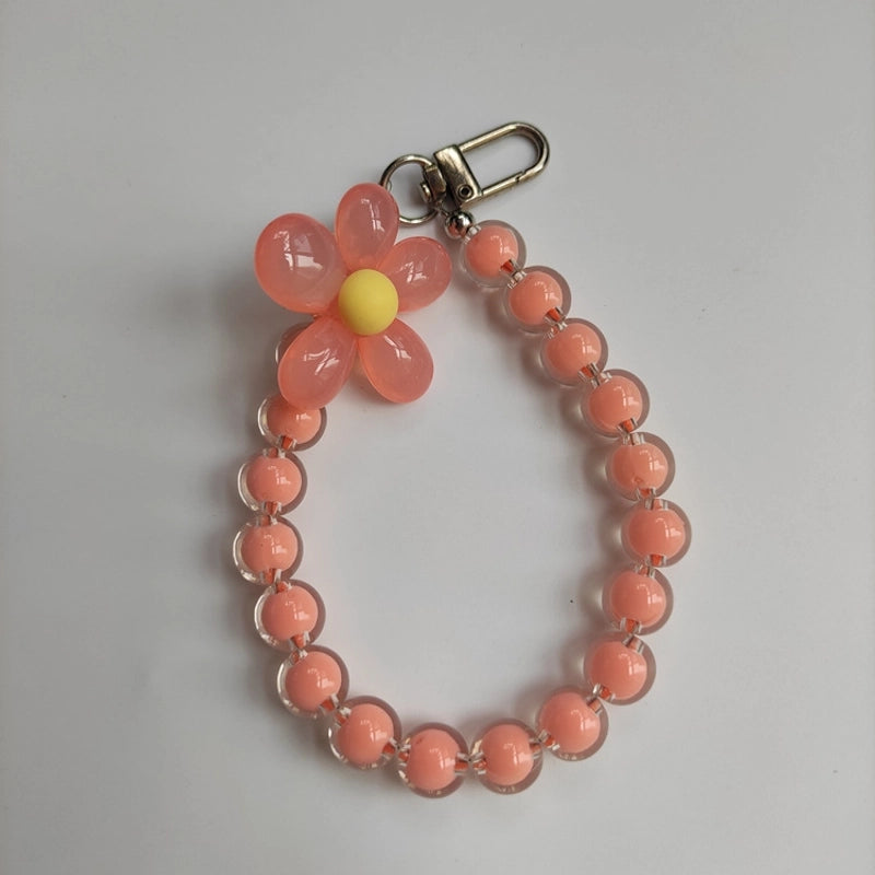 Summer Pastoral Style Beaded Mobile Phone Chain Transparent Candy Bead Chain Bracelet Flower Jewelry Earphone Case Pendant Bag