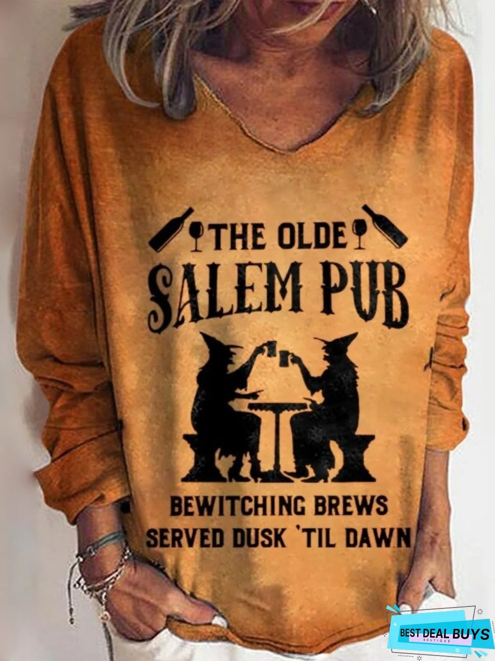 Casual Long Sleeve V Neck Printed Top Tunic T-Shirt