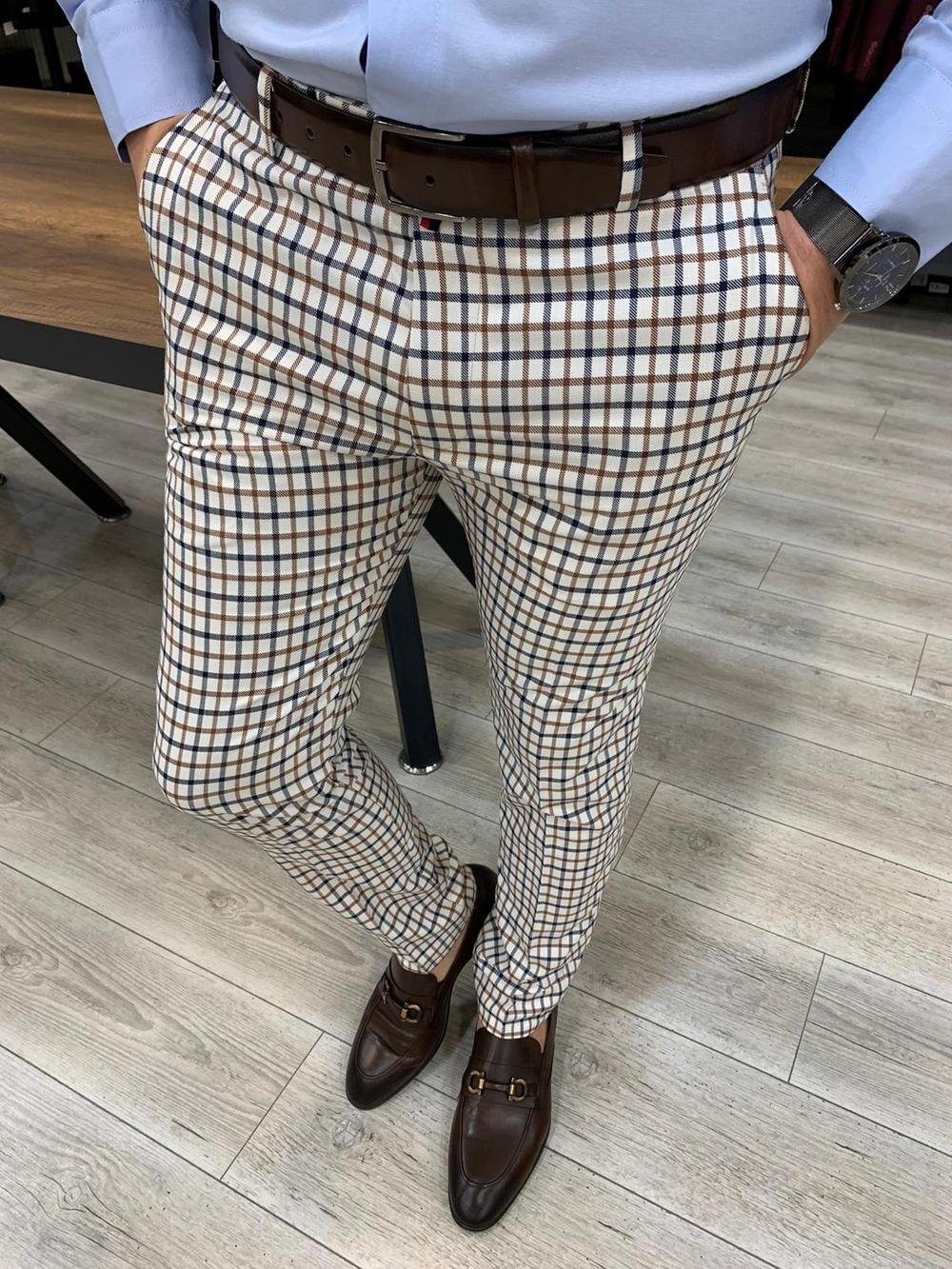 🔥Sale🔥Men's The Best Choice White Plaid Slim-Fit Pants