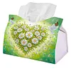 (24cm)Diamond Art Tissue Box Cover DIY PU Desktop(Heart-shaped white daisies)