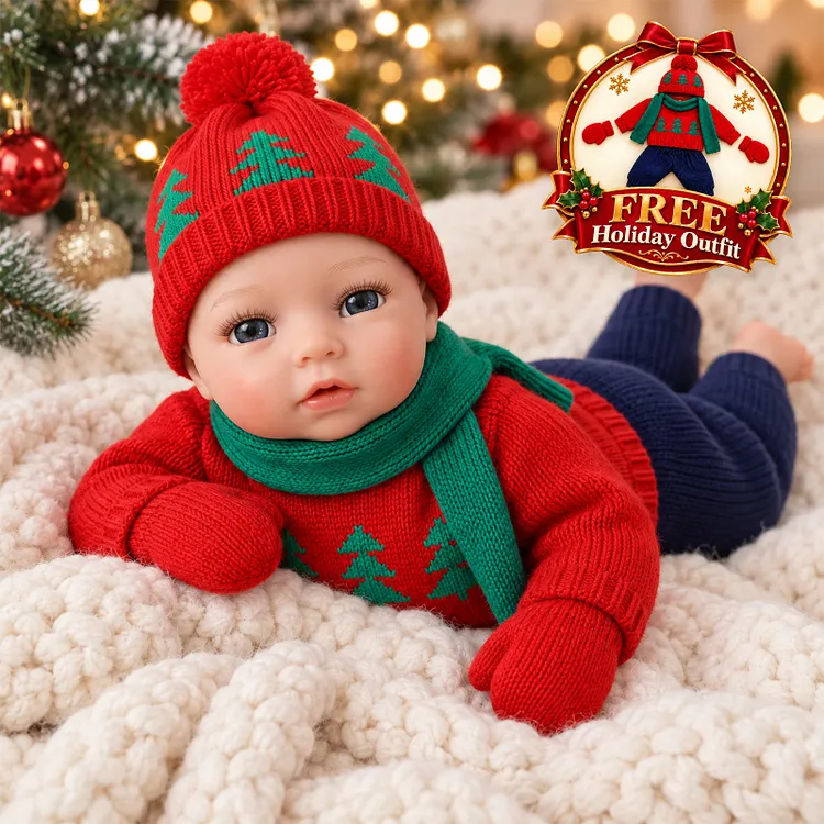 Babeside Terry 12"/16" Full Silicone Baby Doll &ndash; Lifelike Christmas Girl Doll with Open Eyes, Holiday Gift for Doll Lovers