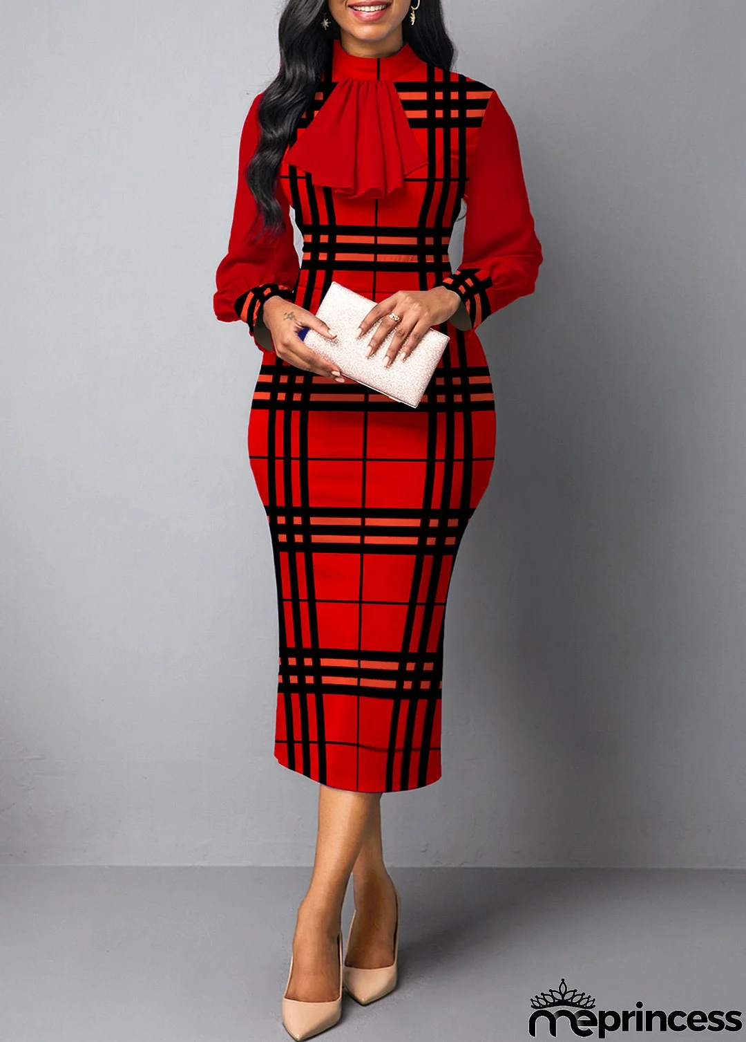 Red Patchwork Plaid Two Piece Suit Dress