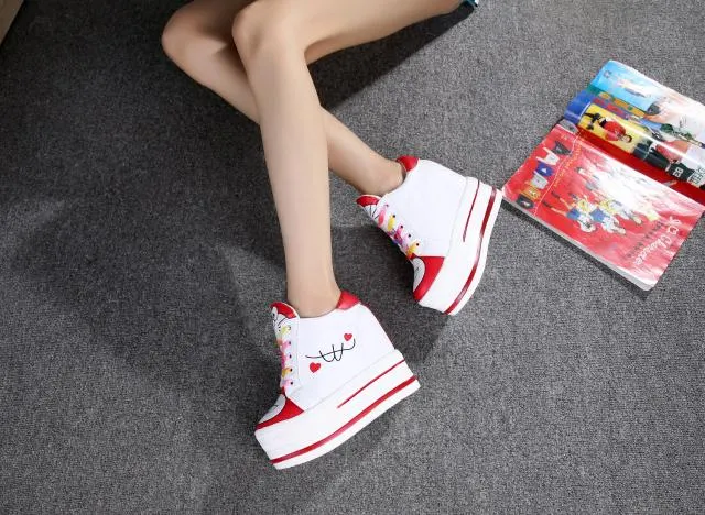 Women Sneakers 2022 Spring Autumn High Heels Ladies Casual Shoes Women Wedges Platform Shoes Female Thick Bottom Trainers W405