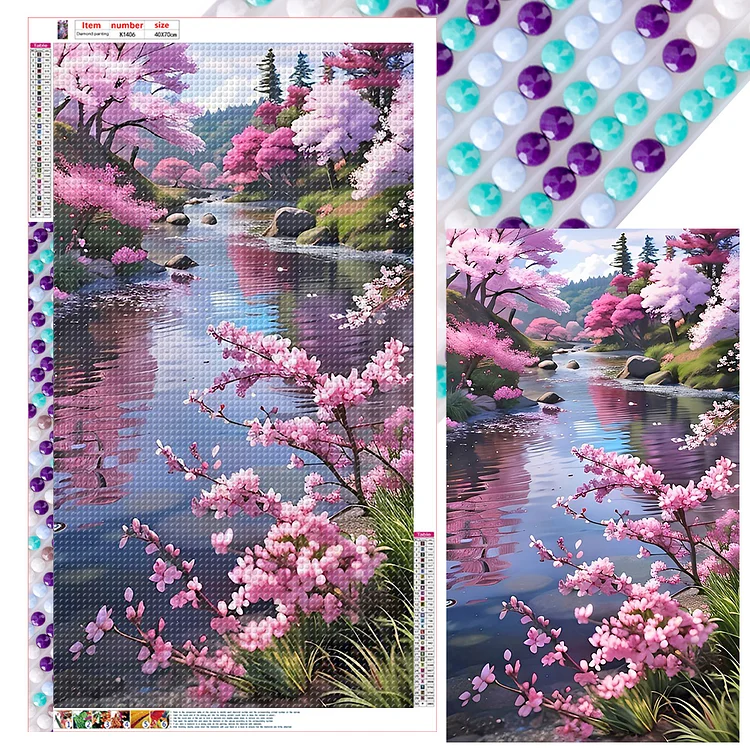 Peach Trees By The Lake 40*70CM (Canvas) Full Round Drill Diamond Painting gbfke