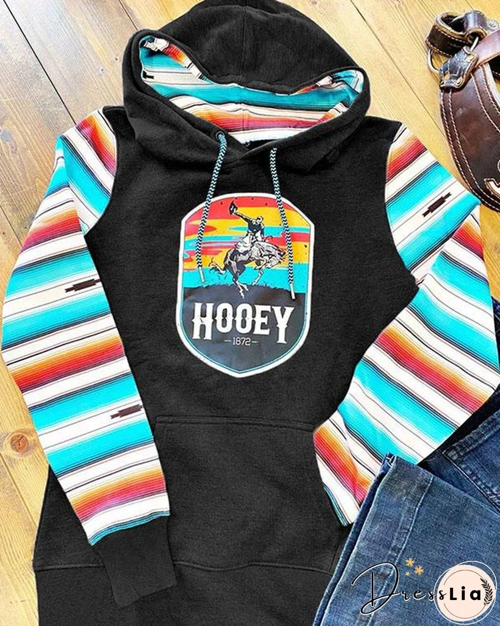Women's Hooey Casual Contrast Cotton-Blend Plus Fleece Sweatshirt