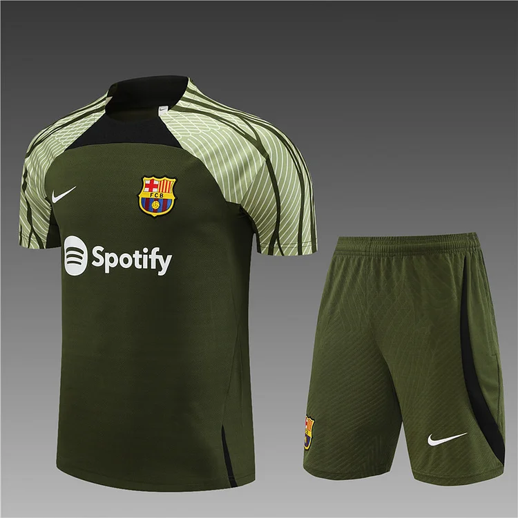 2023-24 Barcelona Army Green Short Sleeve Training Jersey