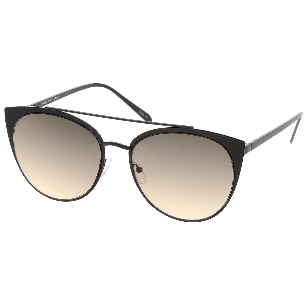 Women's Oversize Metal Crossbar Colored Flat Lens Cat Eye glasses 61mm