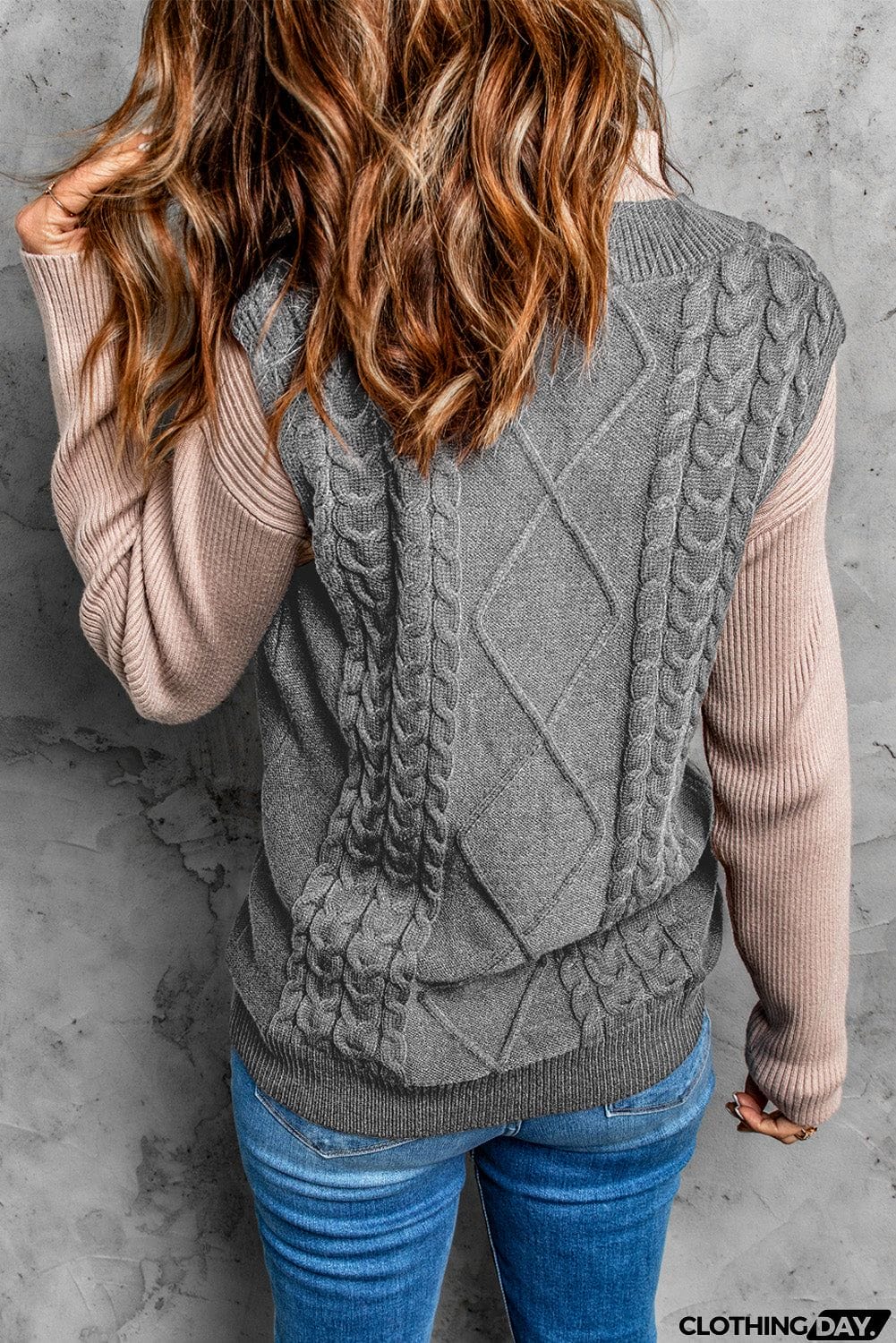 Gray Sleeveless Cable Knitted Sweater Tank