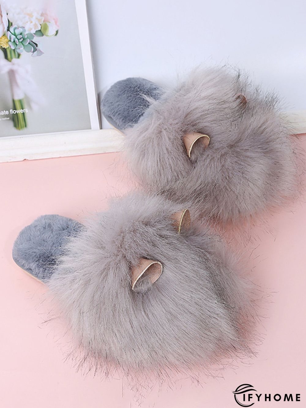 Cute Cat Ears Mohair Warm Fleece Indoor Slippers | IFYHOME