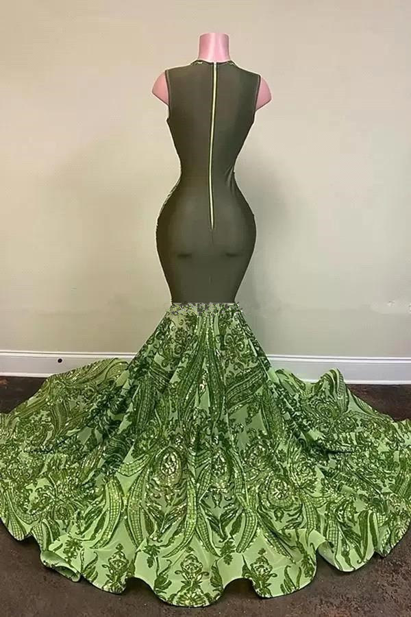 Luluslly Sage Green Sleeveless Prom Dress mermaid Sequins Long