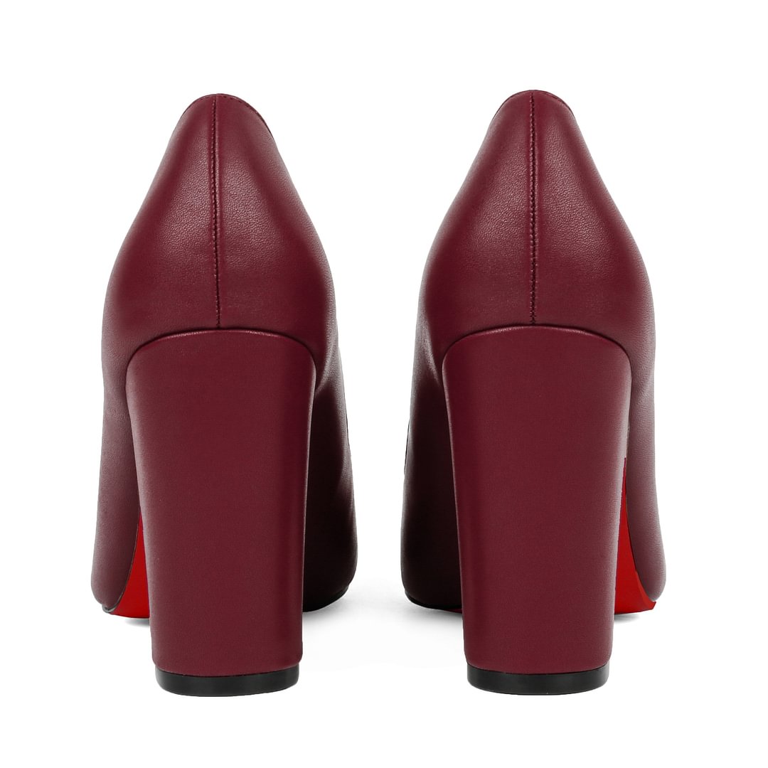 90mm Women Chunky Heels Middle Block Heel Red Bottoms Pumps Matte-vocosishoes