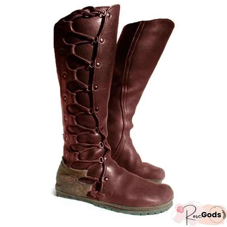 Flat Heel Winter Leather Boots