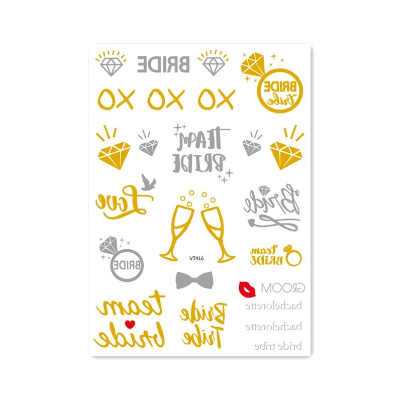 23 Kinds Wedding Party Tattoo Bronzing Glitter Gold Stickers Temporary Body Makeup Waterproof Disposable tatouage temporaire