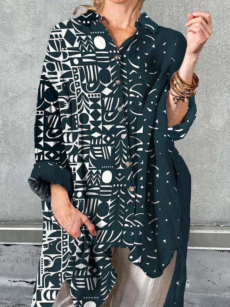 Women's Retro Abstract Geometric Art Print Graphic Print Shirt