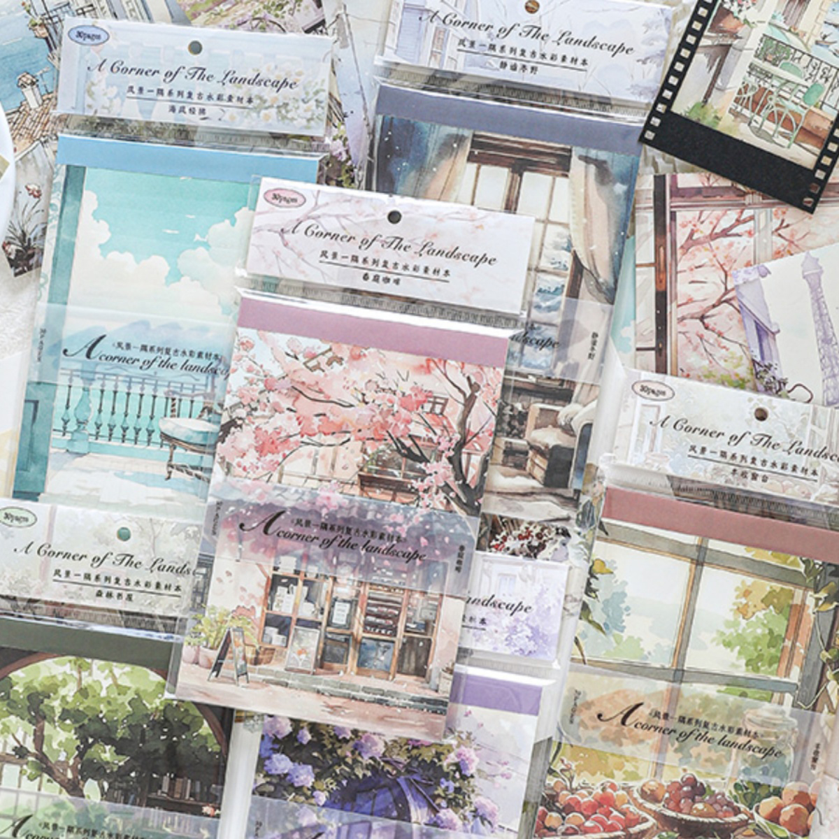 저널세이 풍경 코너 시리즈 빈티지 식물 꽃 창가 조경 재료 책