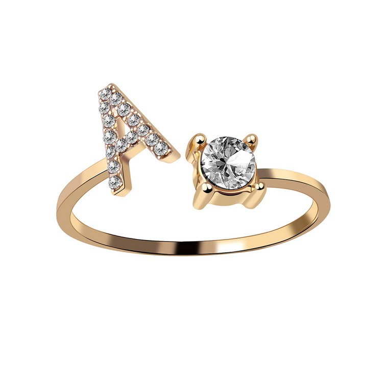 Mature Women New Design Adjustable 26 Initial Letter Ring Fashion Jewelry