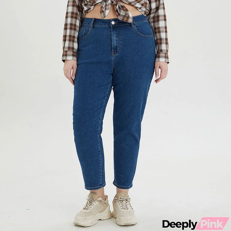 Women Fashion Plus Size Loose Denim Straight Leg Pants Jeans