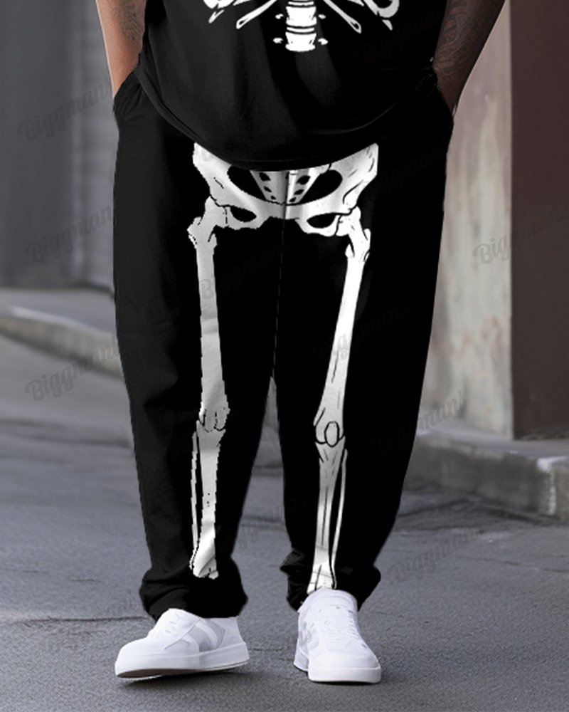 Human Bone Front And Back Printed T-Shirt Trousers Set Men's Big & Tall