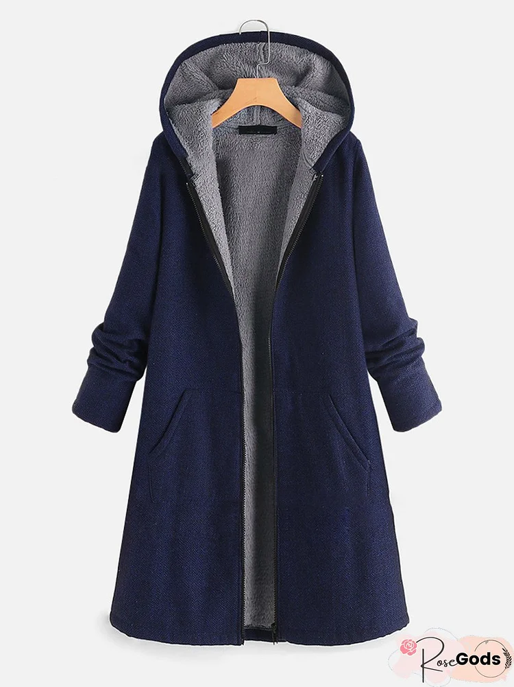 Long Sleeve Hoodie Solid Coat