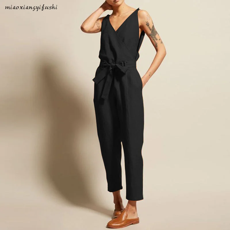 Brownm Retro V-neck Belt Women's Casual Oversized Elegant Trousers