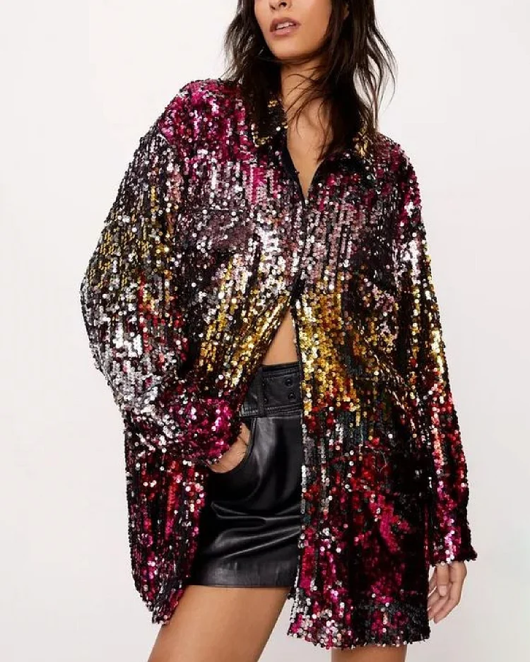 Trend Party Shiny Multicolor Button Up Shirt