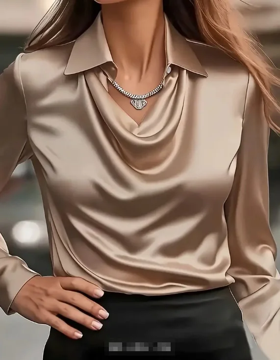 Nigikala Nigikala And Autumn Temperament Solid Color Vertebery Collar Women's Shirt