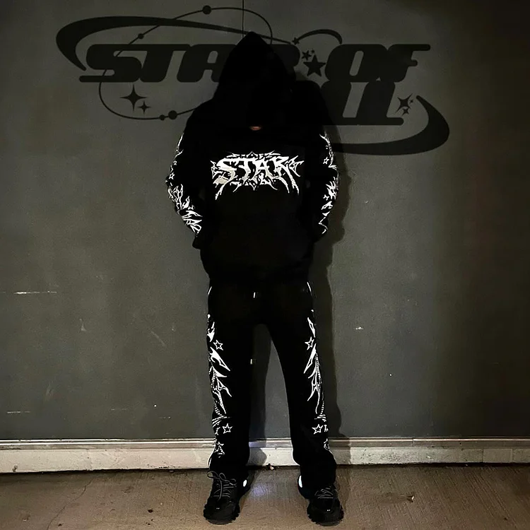 THERES A STAR IN US Printed Hoodie & Flared Pants Two-Piece Set