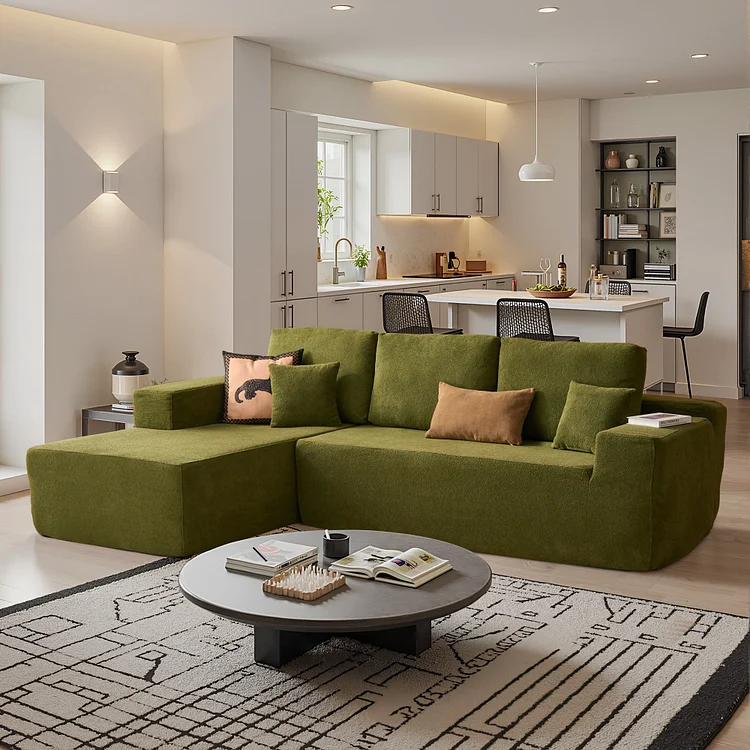 Shopicco 104" L-Shape Modular Couch with Chaise,Cloud Velvet Fabric,No Assembly Required