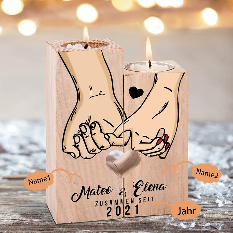 Paar Personalisierte Namen & Jahr Kerzenhalter - Hölzerne Kerzenständer Hochzeitstag Valentinstag Geschenke