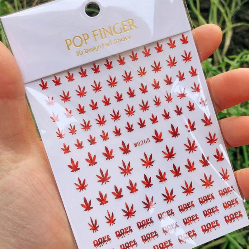 10 Color Luminous Fashion 3D Color Nail Art Stickers Manicure Leaf Weed Design Applique Decoration 8.0 * 10.3CM