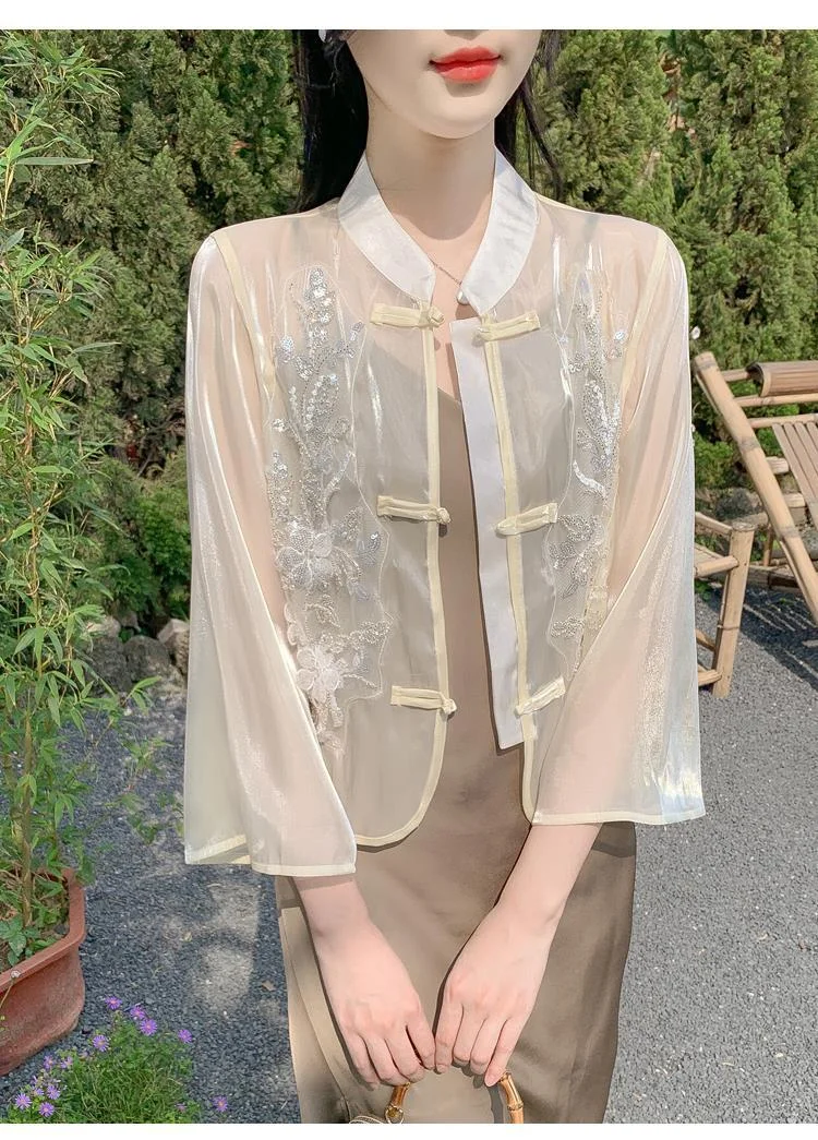 Athvotar Athvotar Chinese Sunscreen Shirt Women 2025 Summer New Hit Color National Wind Top With Sling Belt Thin External Air Conditioning Open Shirt