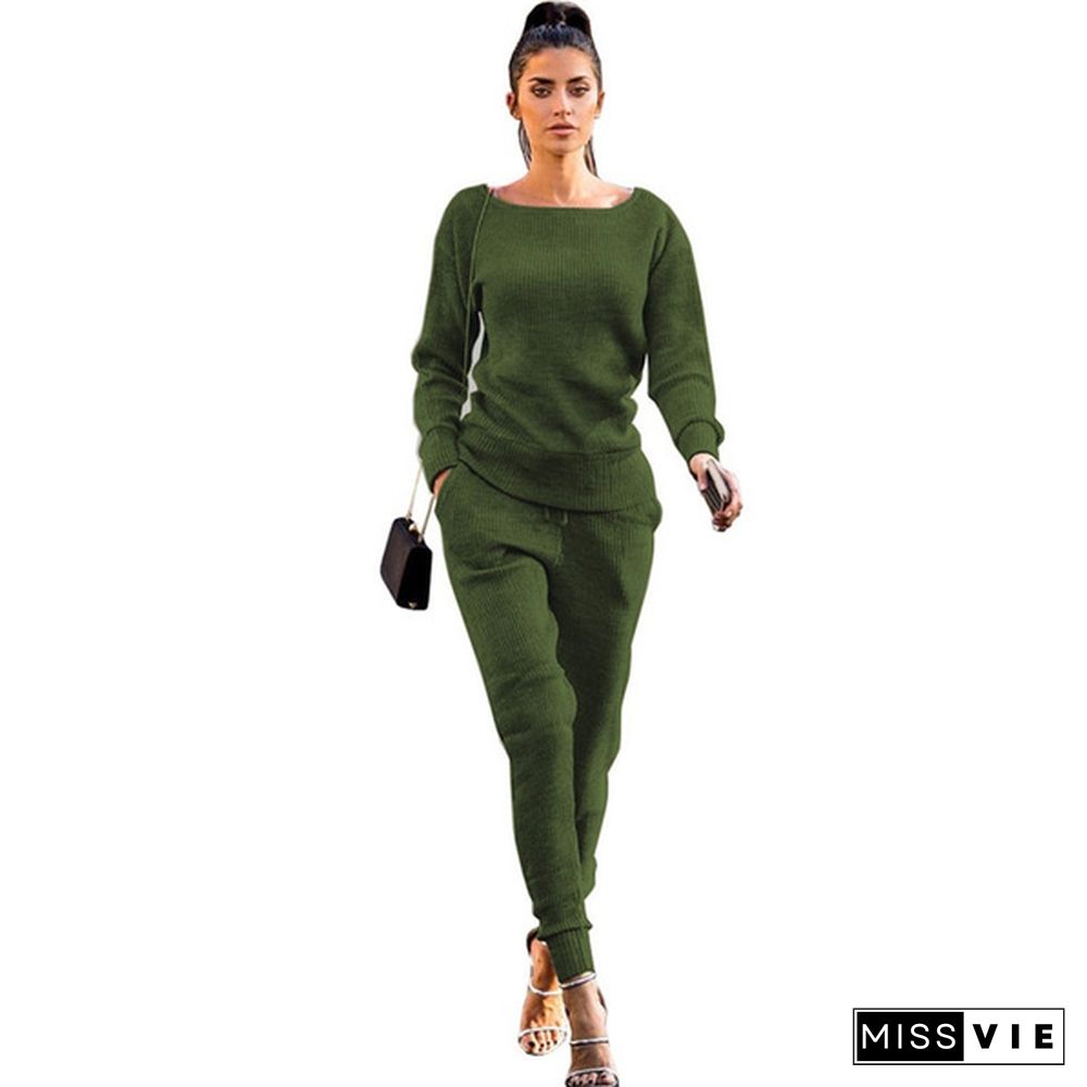 Women's Fashion Casual Two-piece Round Neck Pit Sports Suit