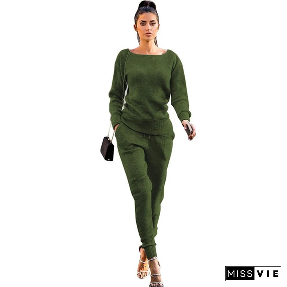 Women's Fashion Casual Two-piece Round Neck Pit Sports Suit