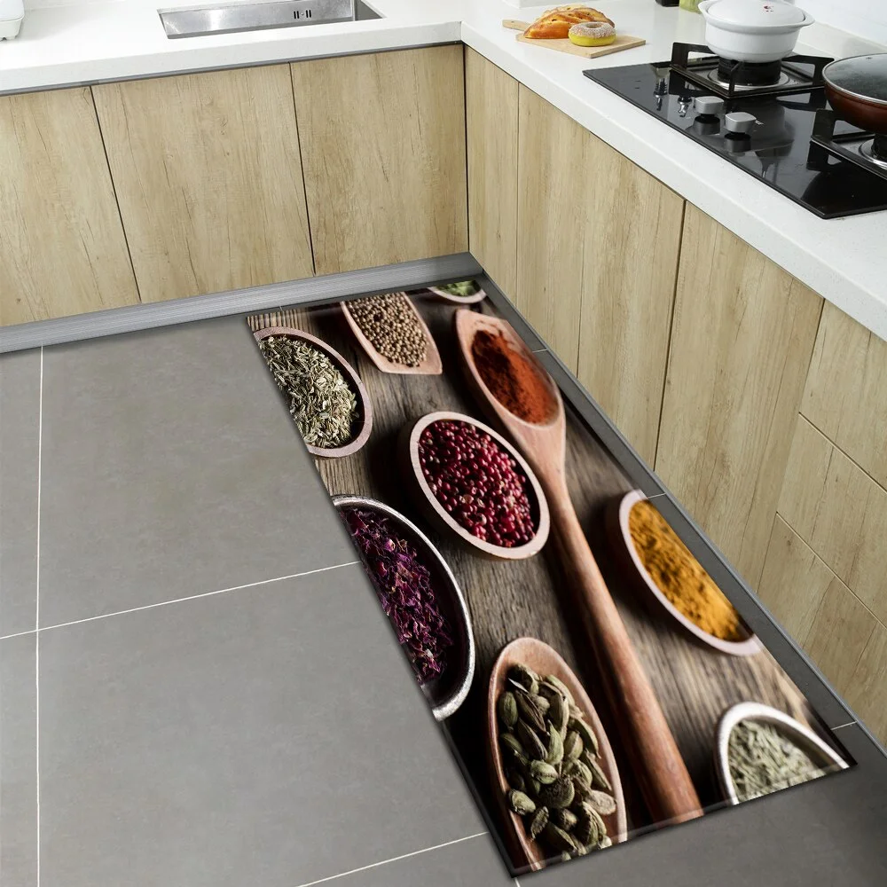Spices Kitchen Mat Home Entrance Doormat Hallway Balcony Bathroom Anti-Slip Rug Bedroom Living Room Floor Decoration Long Carpet