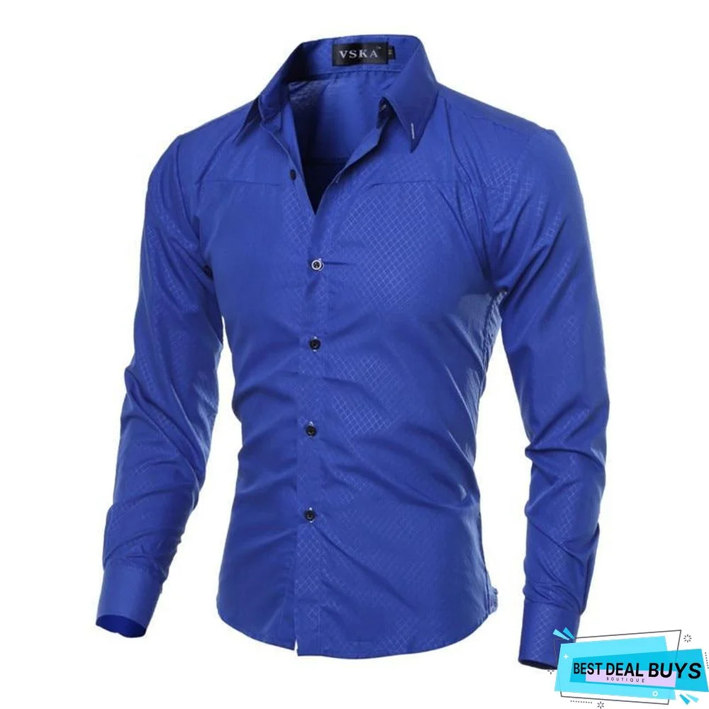 Brand Design Men Fashion Cotton Solid Long Sleeve Shirt