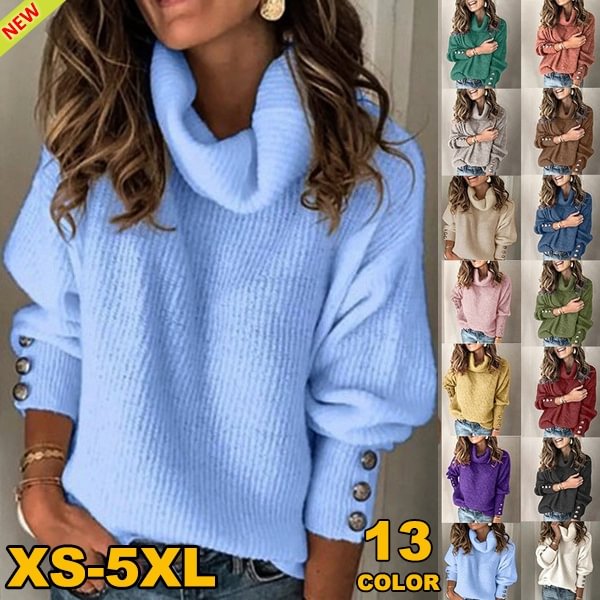 Autumn and Winter Women's Fashion High Collar Pullovers Casual Long Sleeve Turtleneck Sweaters Ladies Warm Solid Color Knitted Sweaters 13 Colors Loose Wool Knitwear Tops Plus Size - Shop Trendy Women's Fashion | TeeYours