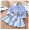 Kid Baby Girls Stripe Long Sleeve Party Belt Fall Winter Casual Dresses