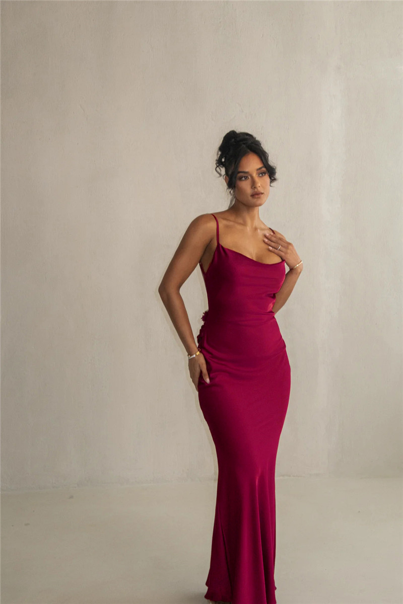 Ootddress Floral Draped Backless Maxi Long Dress For Women Fashion Spaghetti Strap Sleeveless Bodycon Evening Party Dress Elegant
